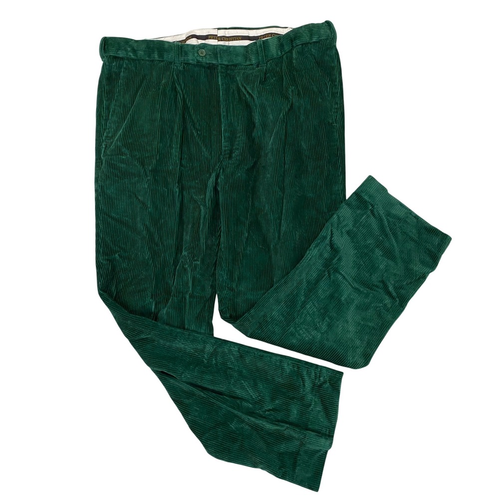 Peter Christian MT08 Mens Green Corduroy Pants W39 L28 100 Cotton Dress Trousers
